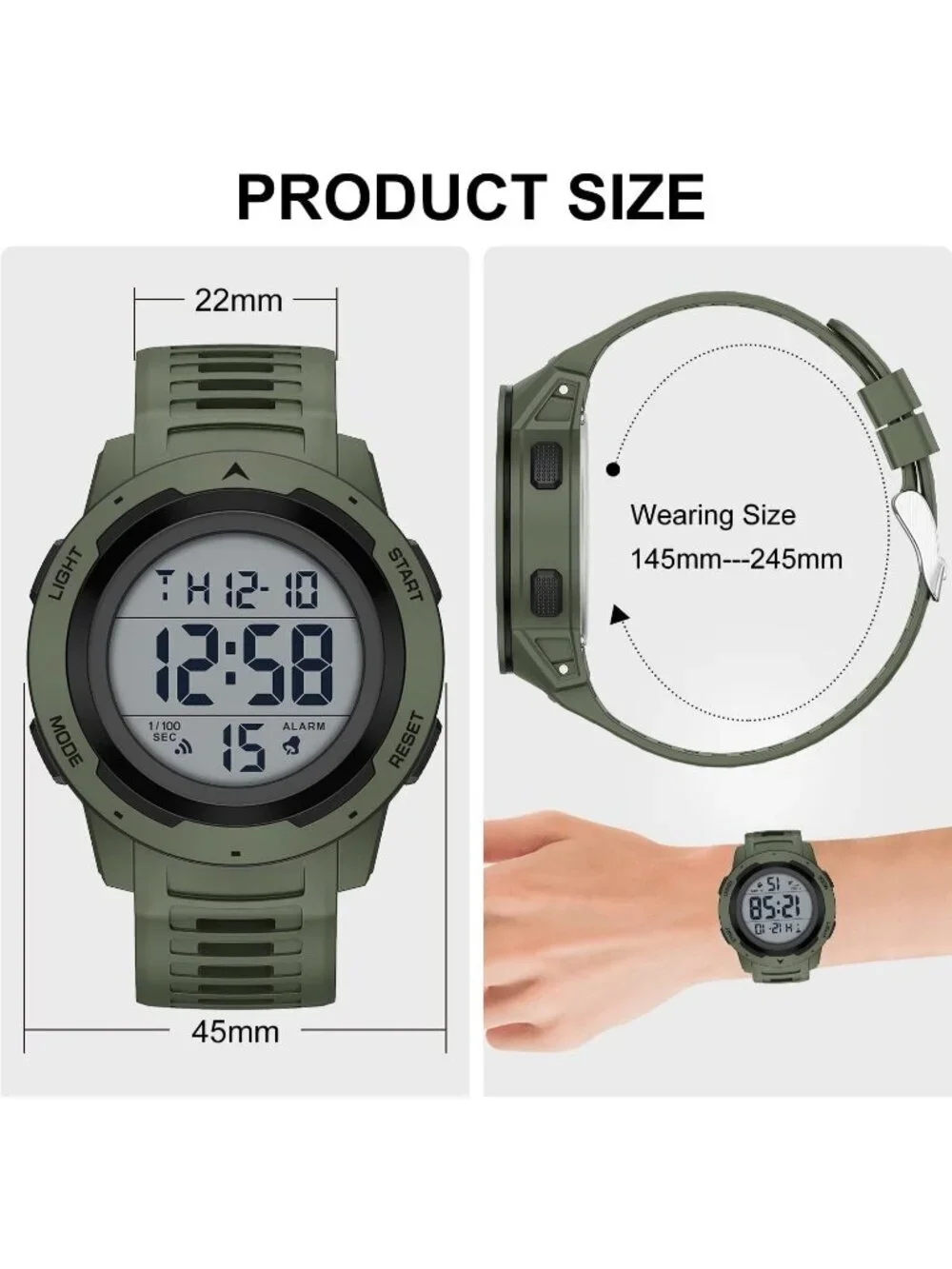 Men's All Green Analog Quartz Rubber Strap Military Waterproof LED Digital Watch